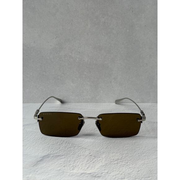 NEW Gucci GG1941S Silver Brown Rimless Unisex Sunglasses $545 main image 8